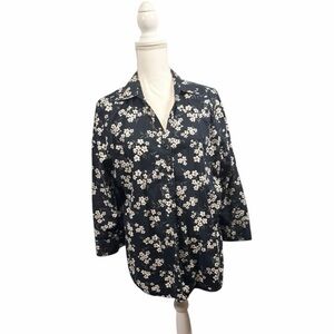 Liz Claiborne Black & White Floral Button-Up Shirt Size XL